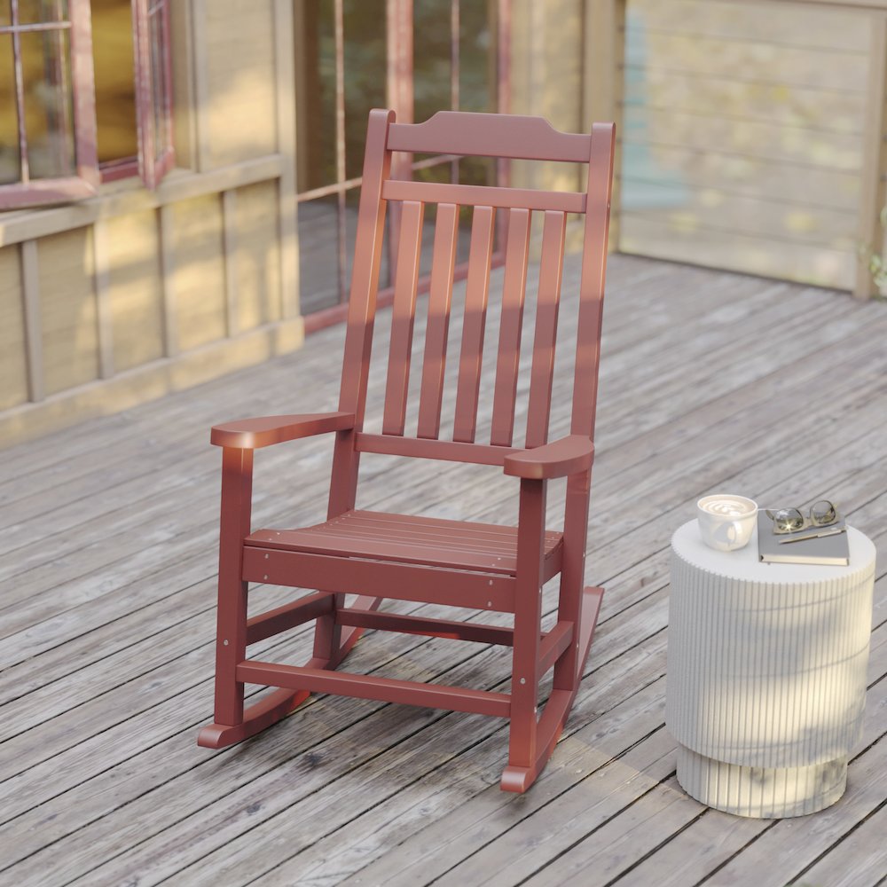 Set of 2 Red Faux Wood Rocking Chairs for Indoor or Outdoor Use