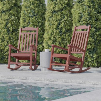 Set of 2 Red Faux Wood Rocking Chairs for Indoor or Outdoor Use