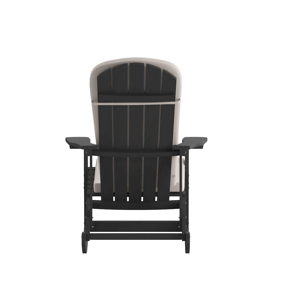 Set of 2 Adirondack Rocking Chairs in Black with Cream Cushions, Porch and Patio