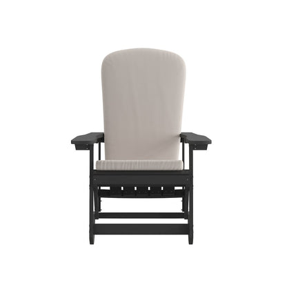 Set of 2 Adirondack Rocking Chairs in Black with Cream Cushions, Porch and Patio