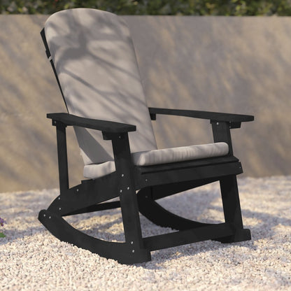 Set of 2 Adirondack Rocking Chairs in Black with Cream Cushions, Porch and Patio