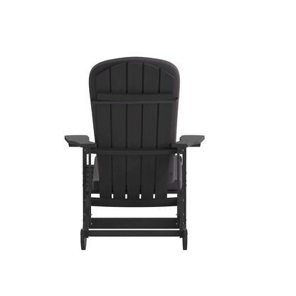 Set of 2 Adirondack Rocking Chairs in Black with Gray Cushions, Porch, and Patio