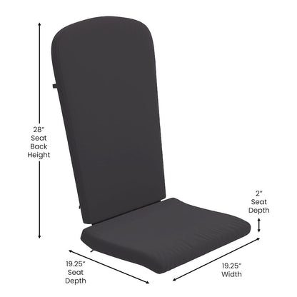 Set of 2 Adirondack Rocking Chairs in Black with Gray Cushions, Porch, and Patio