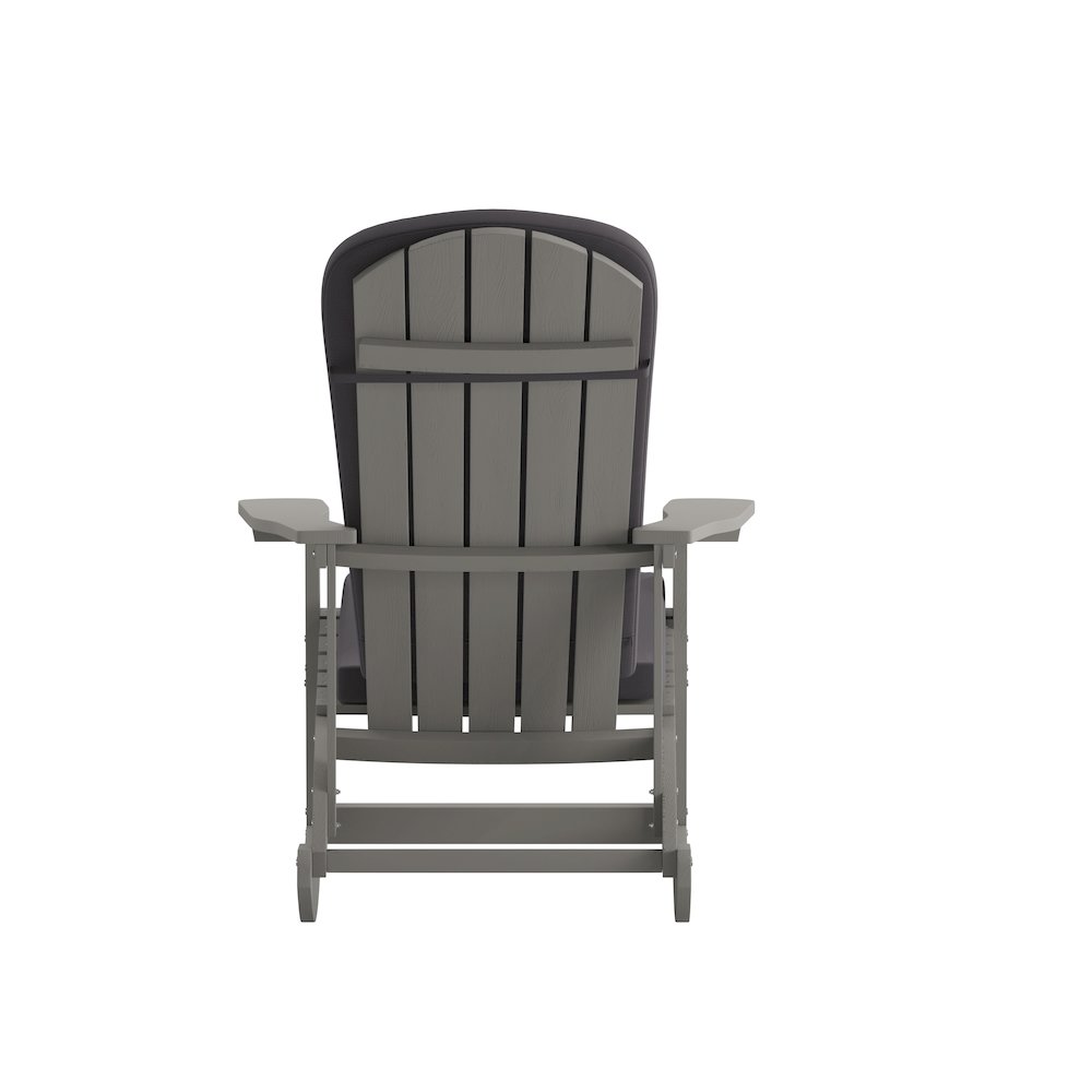 Set of 2 Adirondack Rocking Chairs in Gray with Gray Cushions, Porch, and Patio
