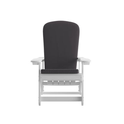 Set of 2 Adirondack Rocking Chairs in White with Gray Cushions, Porch, and Patio