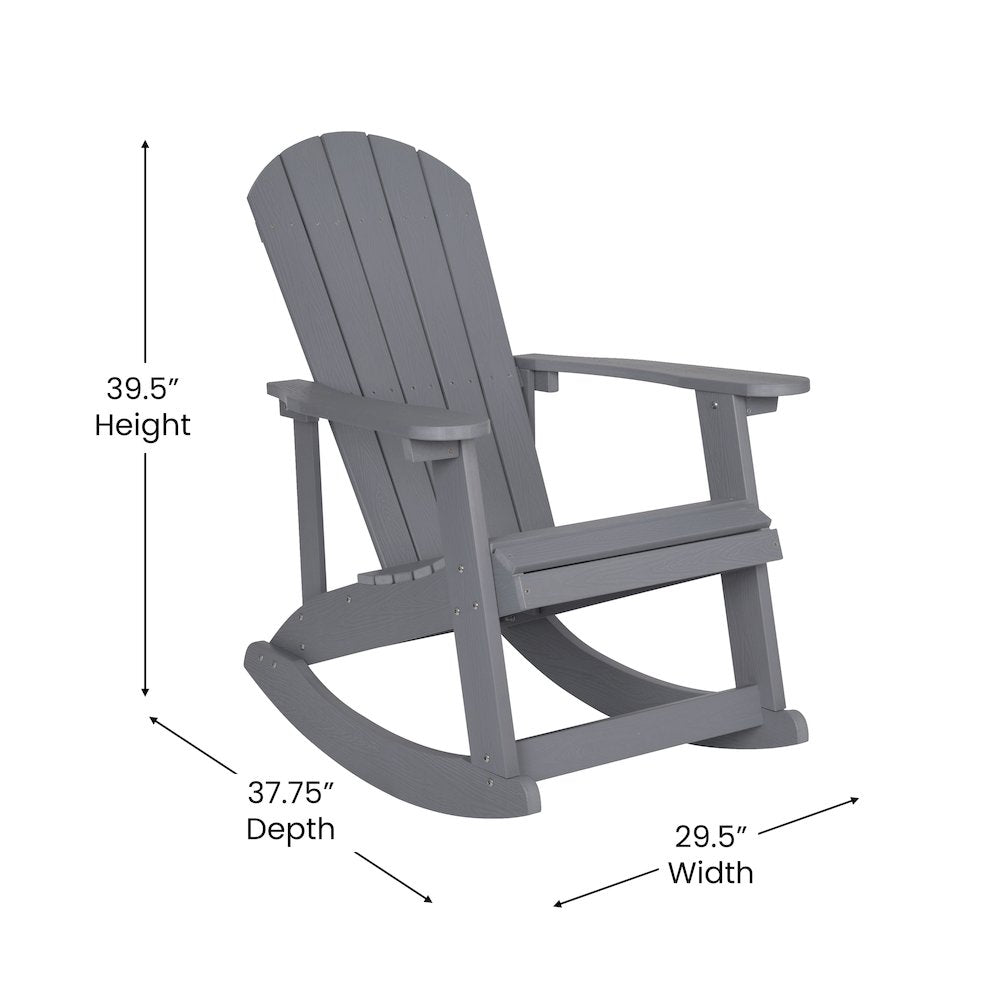 Set of 2 Adirondack Rocking Chairs in Gray with Teal Cushions, Porch, and Patio