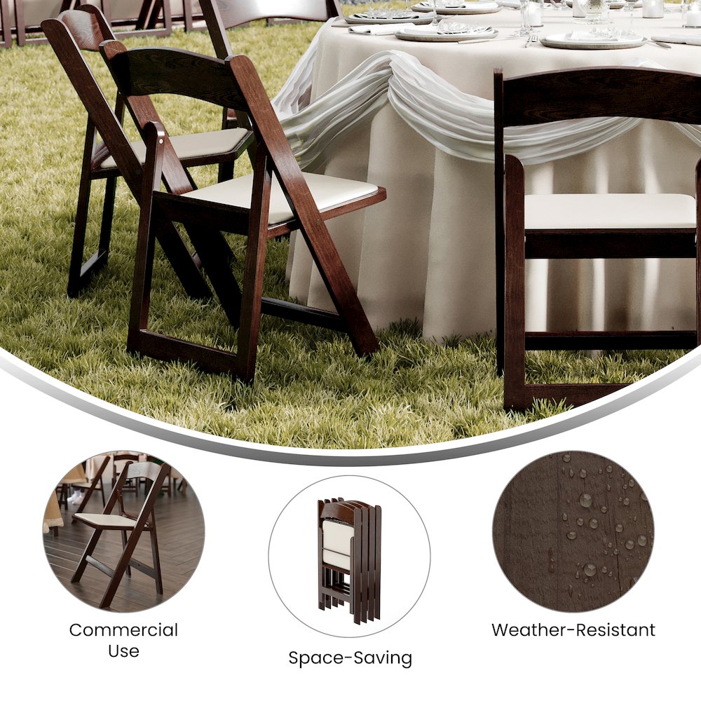 2 Pack Commercial Dark Brown Lightweight Wood Look Resin Folding Event Chair