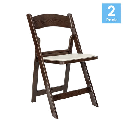 2 Pack Commercial Dark Brown Lightweight Wood Look Resin Folding Event Chair