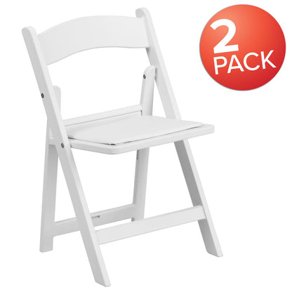 Kids White Resin Folding Chair with White Vinyl Padded Seat
