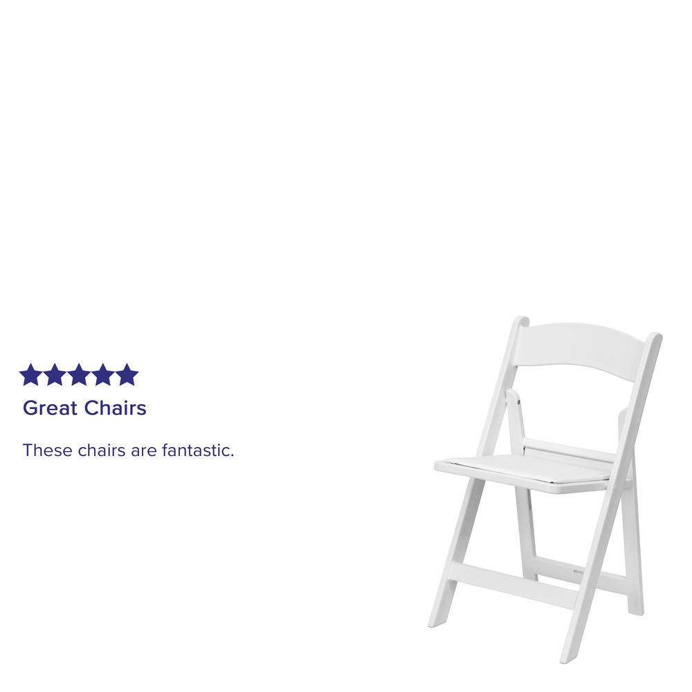 Kids White Resin Folding Chair with White Vinyl Padded Seat