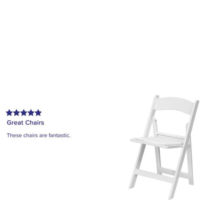 Kids White Resin Folding Chair with White Vinyl Padded Seat