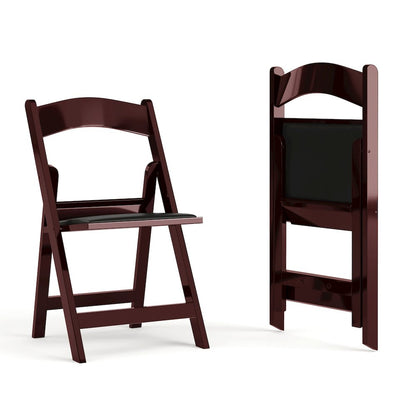 2 Pack HERCULES Series 1000 lb. Capacity Red Mahogany Resin Folding Chair with Black Vinyl Padded Seat