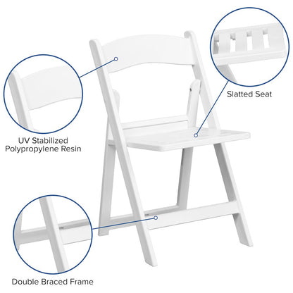 1000 lb. Capacity White Resin Folding Chair with Slatted Seat
