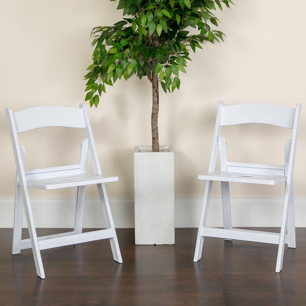 1000 lb. Capacity White Resin Folding Chair with Slatted Seat