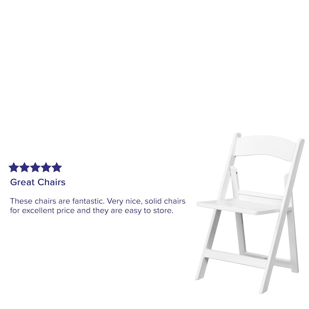 2 Pack HERCULES Series 1000 lb. Capacity White Resin Folding Chair with Slatted Seat