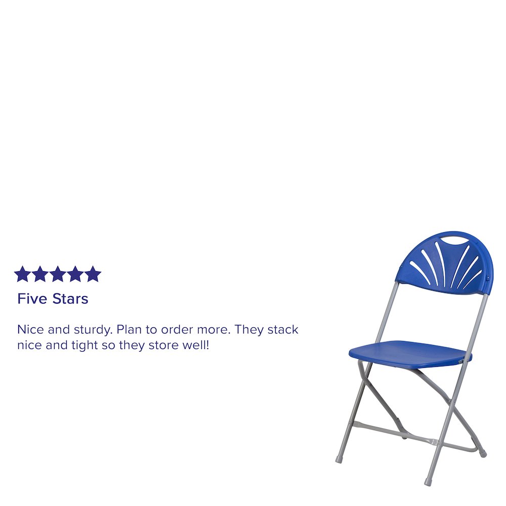 2 Pack HERCULES Series 650 lb. Capacity Blue Plastic Fan Back Folding Chair