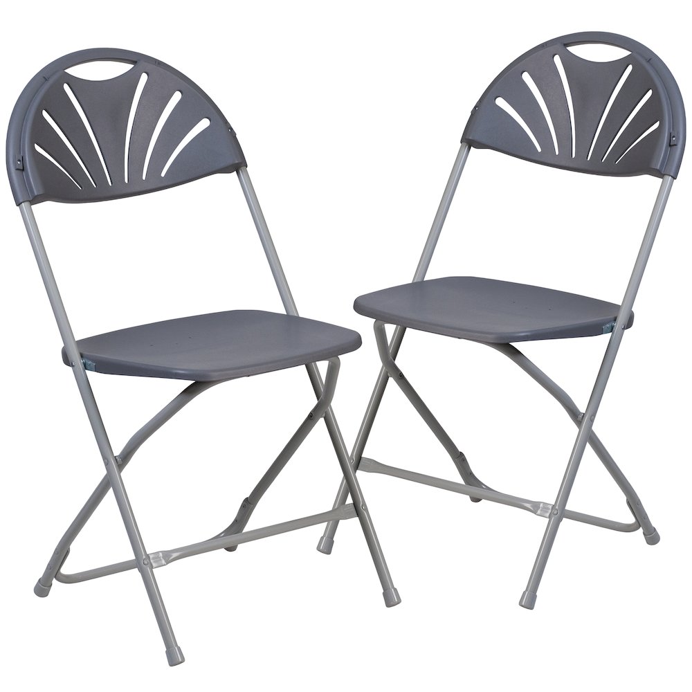 2 Pack HERCULES Series 650 lb. Capacity Charcoal Plastic Fan Back Folding Chair