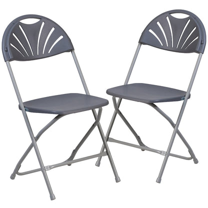 2 Pack HERCULES Series 650 lb. Capacity Charcoal Plastic Fan Back Folding Chair