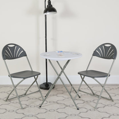 2 Pack HERCULES Series 650 lb. Capacity Charcoal Plastic Fan Back Folding Chair