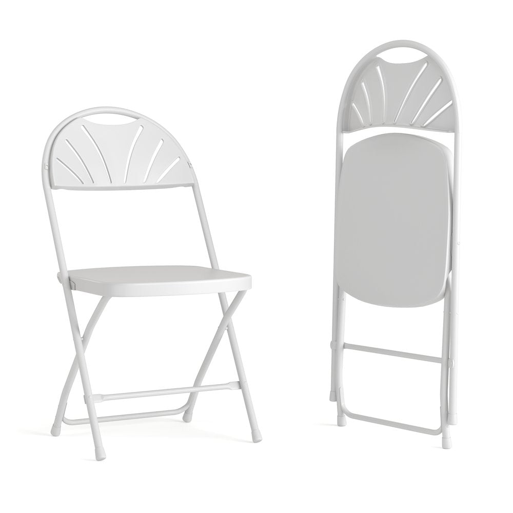 650 lb. Capacity White Plastic Fan Back Folding Chair