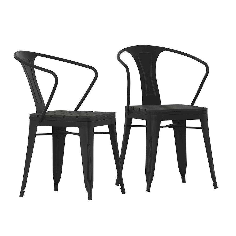 Indoor/Outdoor Black Stacking Arm Chair, Set of 2