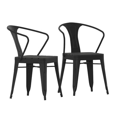 Indoor/Outdoor Black Stacking Arm Chair, Set of 2