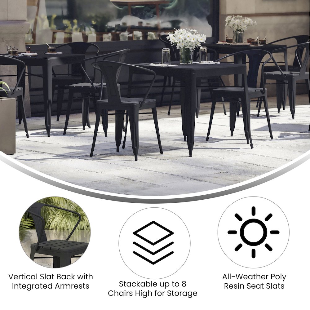 Indoor/Outdoor Black Stacking Arm Chair, Set of 2
