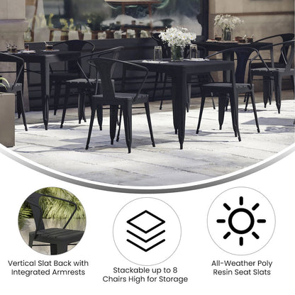 Indoor/Outdoor Black Stacking Arm Chair, Set of 2