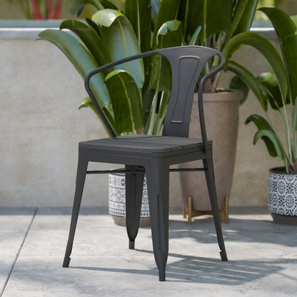 Indoor/Outdoor Black Stacking Arm Chair, Set of 2