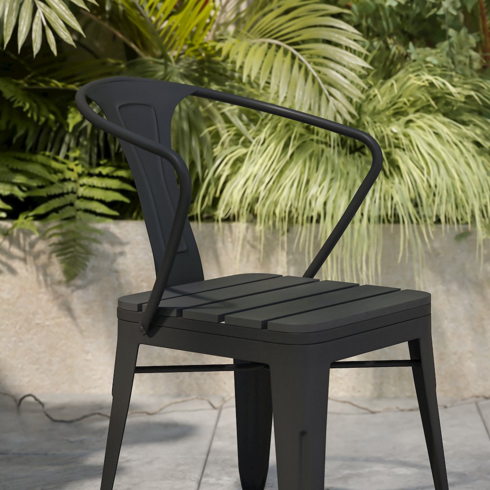 Indoor/Outdoor Black Stacking Arm Chair, Set of 2