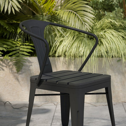 Indoor/Outdoor Black Stacking Arm Chair, Set of 2