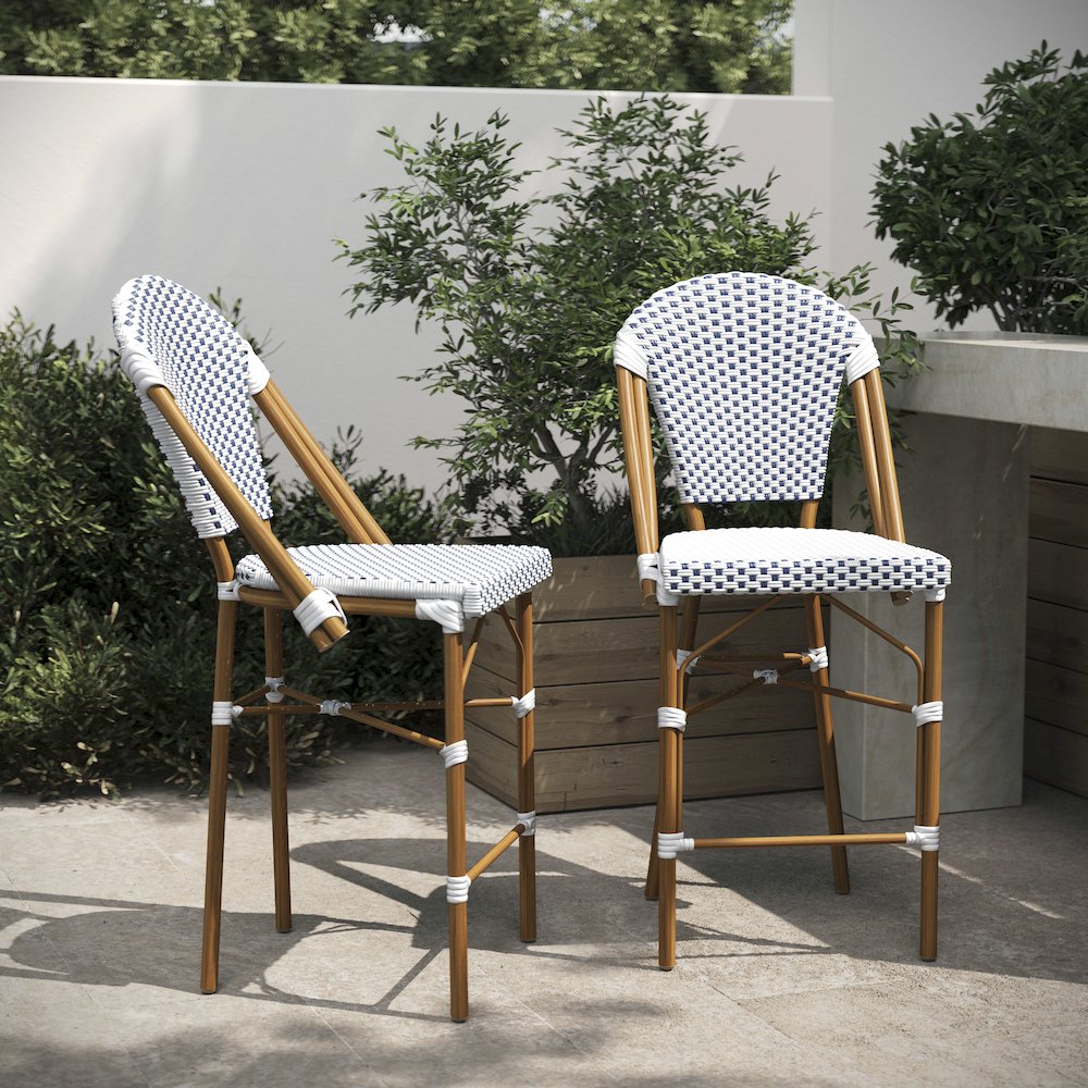 2PK White/Navy Paris Stool