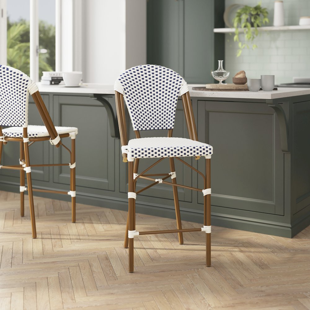 2PK White/Navy Paris Stool