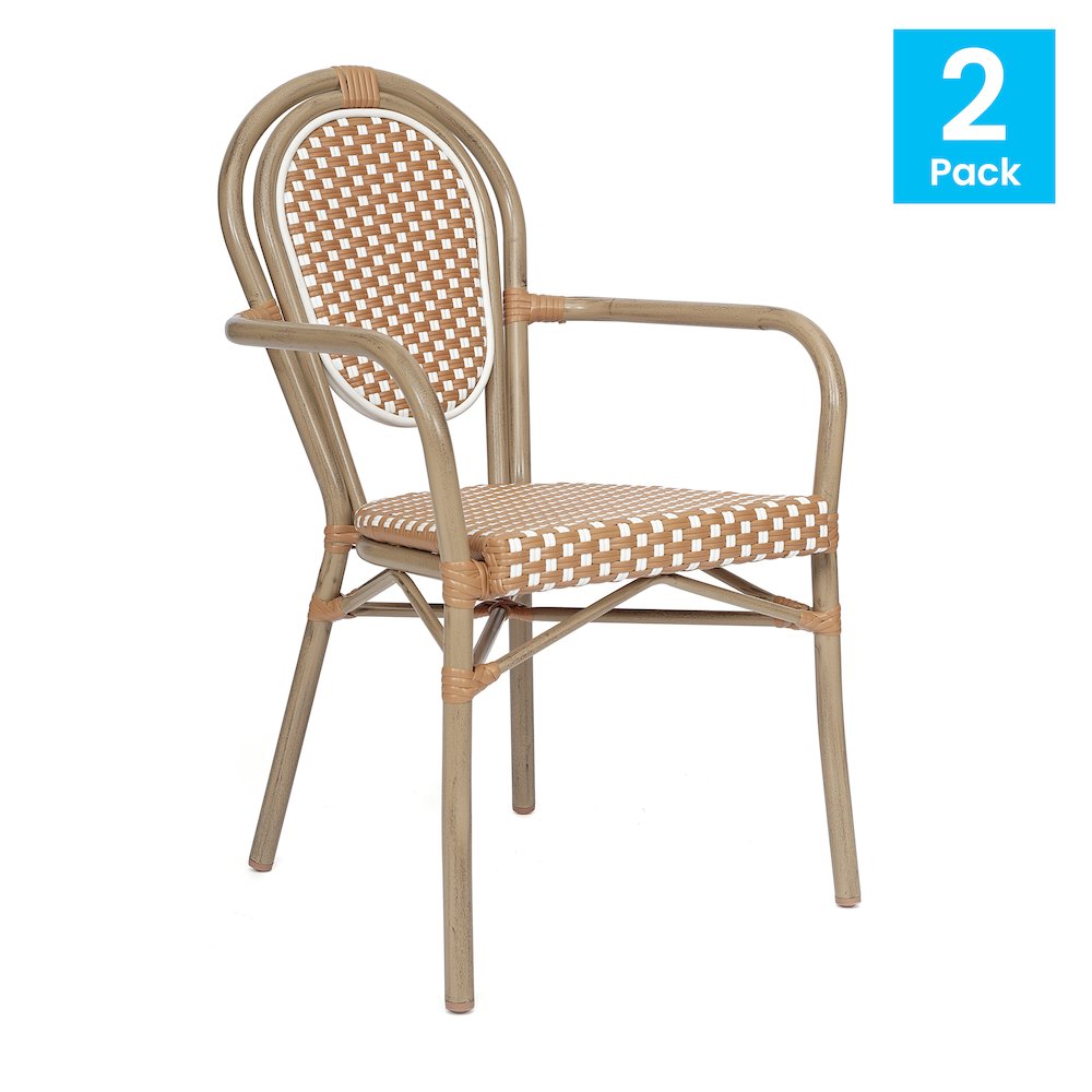 Set of 2 Classic Bistro Chairs, Natural & White/Light Natural Frame