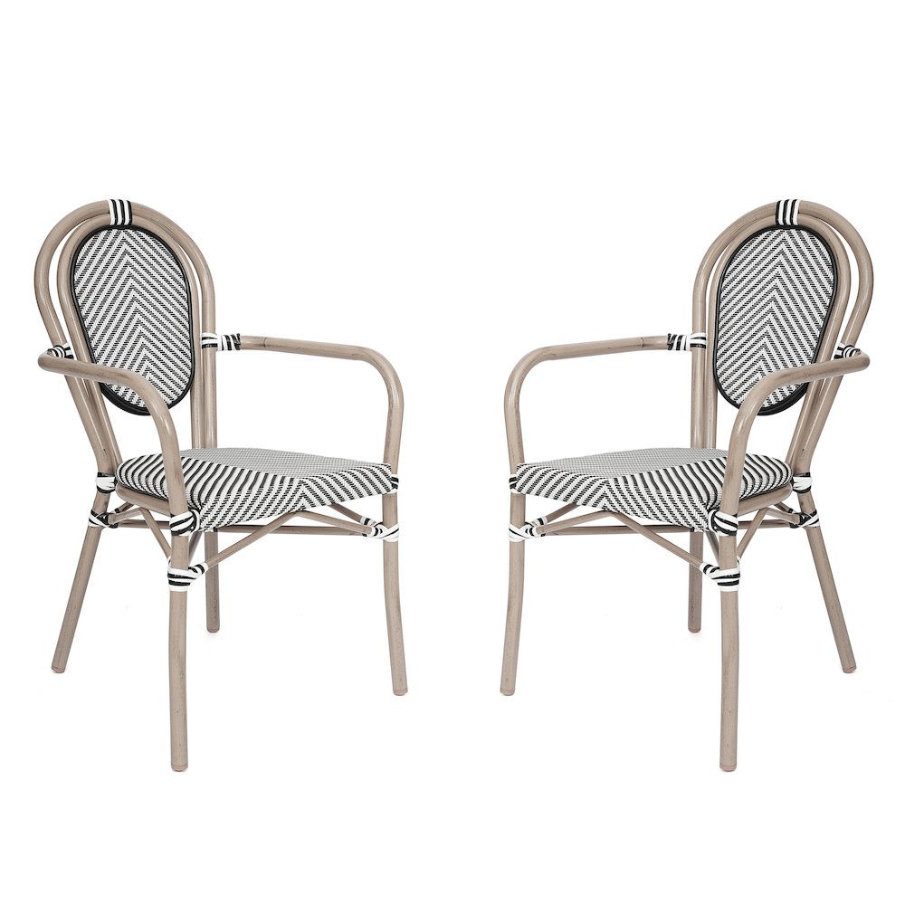 Set of 2 Classic Bistro Chairs, Black & White/Light Natural Frame