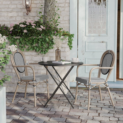 Set of 2 Classic Bistro Chairs, Black & White/Light Natural Frame