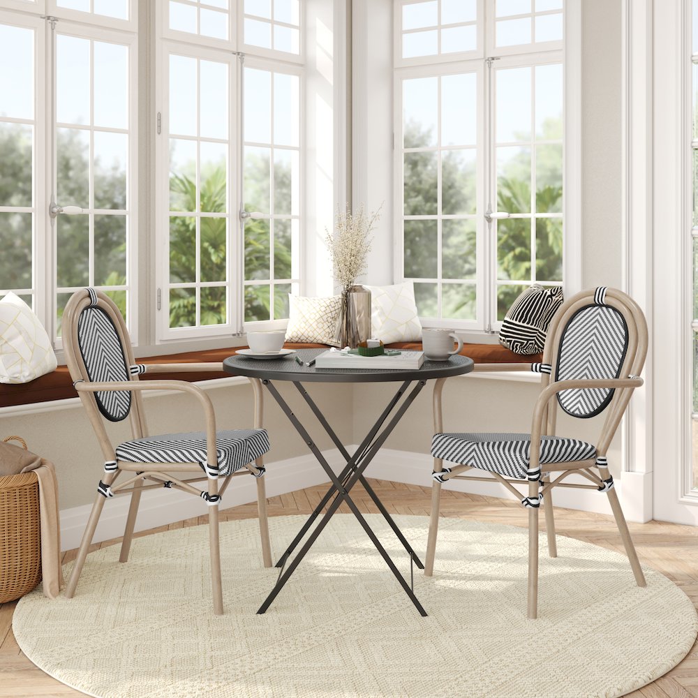 Set of 2 Classic Bistro Chairs, Black & White/Light Natural Frame