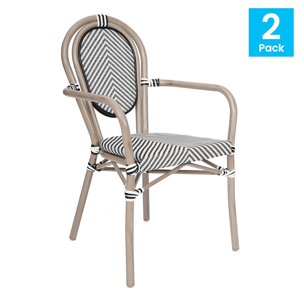 Set of 2 Classic Bistro Chairs, Black & White/Light Natural Frame