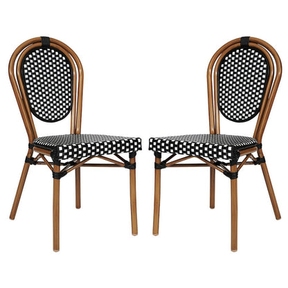 2 Pack Bistro Stack Chair Natural/White PE Rattan and Bamboo Aluminum Frame