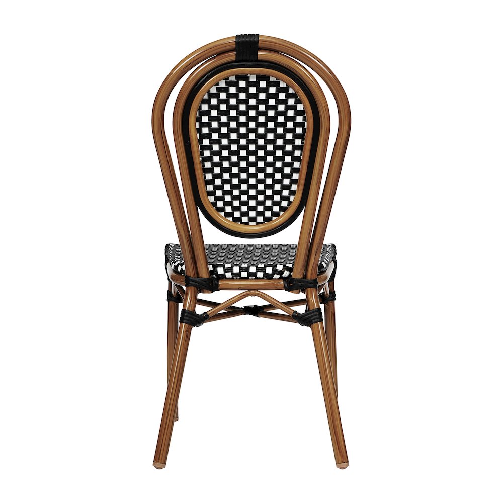 2 Pack Bistro Stack Chair Natural/White PE Rattan and Bamboo Aluminum Frame