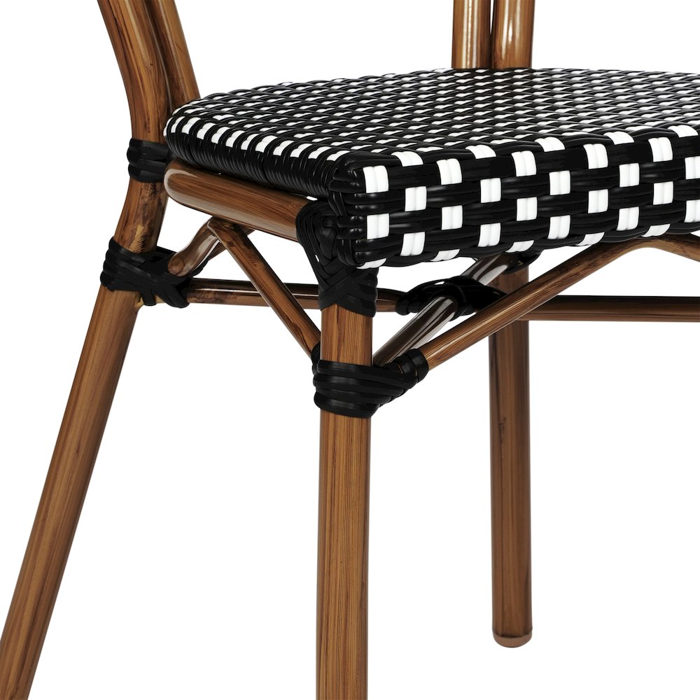 2 Pack Bistro Stack Chair Natural/White PE Rattan and Bamboo Aluminum Frame