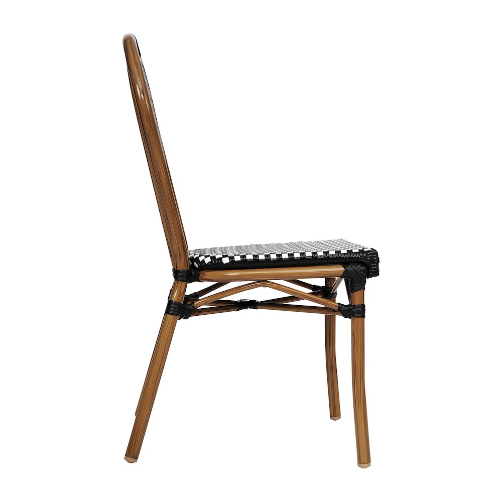 2 Pack Bistro Stack Chair Natural/White PE Rattan and Bamboo Aluminum Frame