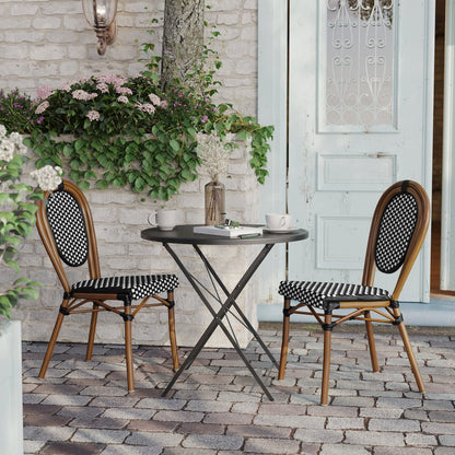 2 Pack Bistro Stack Chair Natural/White PE Rattan and Bamboo Aluminum Frame