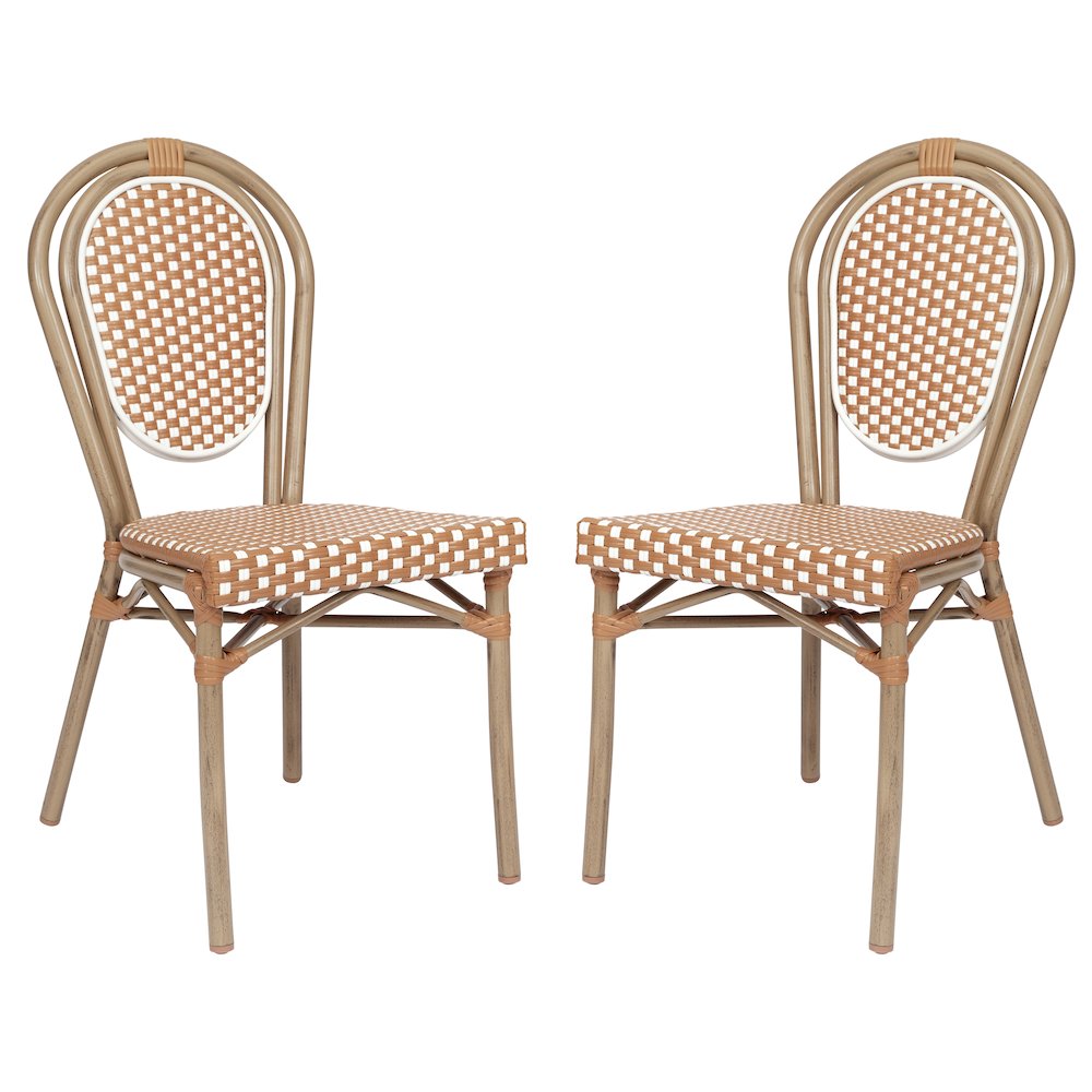 Set of 2 Classic Bistro Chairs, Natural & White/Light Natural Frame