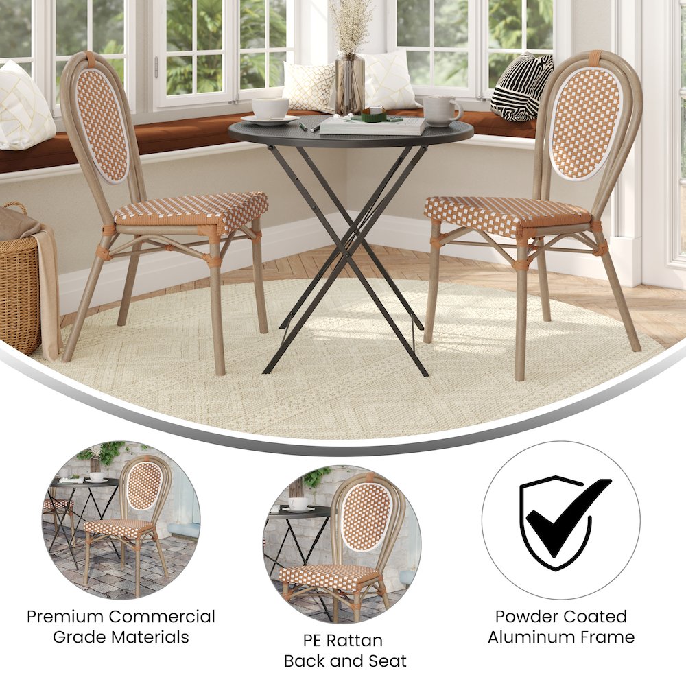 Set of 2 Classic Bistro Chairs, Natural & White/Light Natural Frame