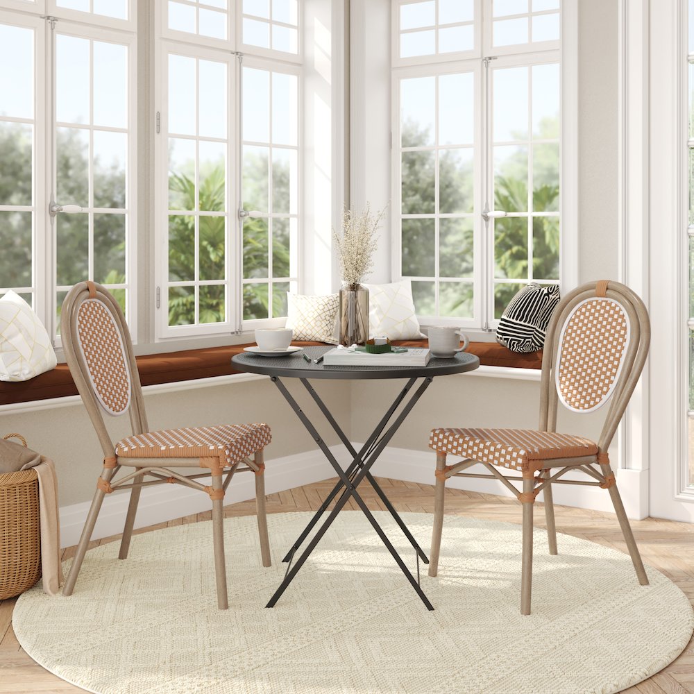 Set of 2 Classic Bistro Chairs, Natural & White/Light Natural Frame