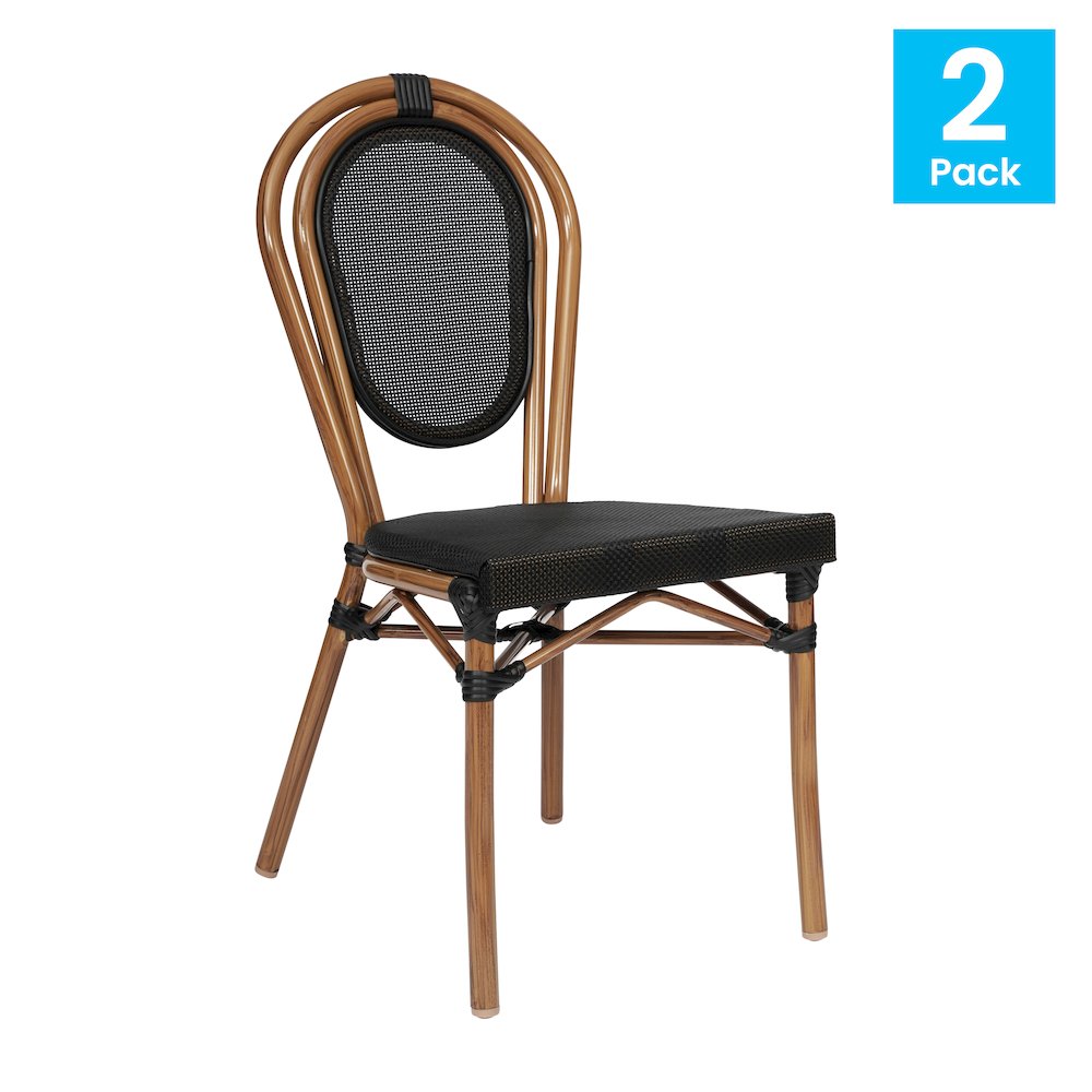 Set of 2 Classic Commercial Grade Bistro Chairs, Black/Natural Frame