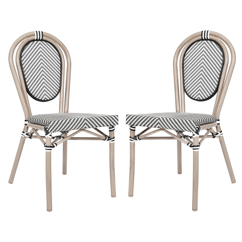 Set of 2 Classic Bistro Chairs, Black & White/Light Natural Frame
