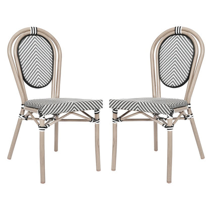 Set of 2 Classic Bistro Chairs, Black & White/Light Natural Frame