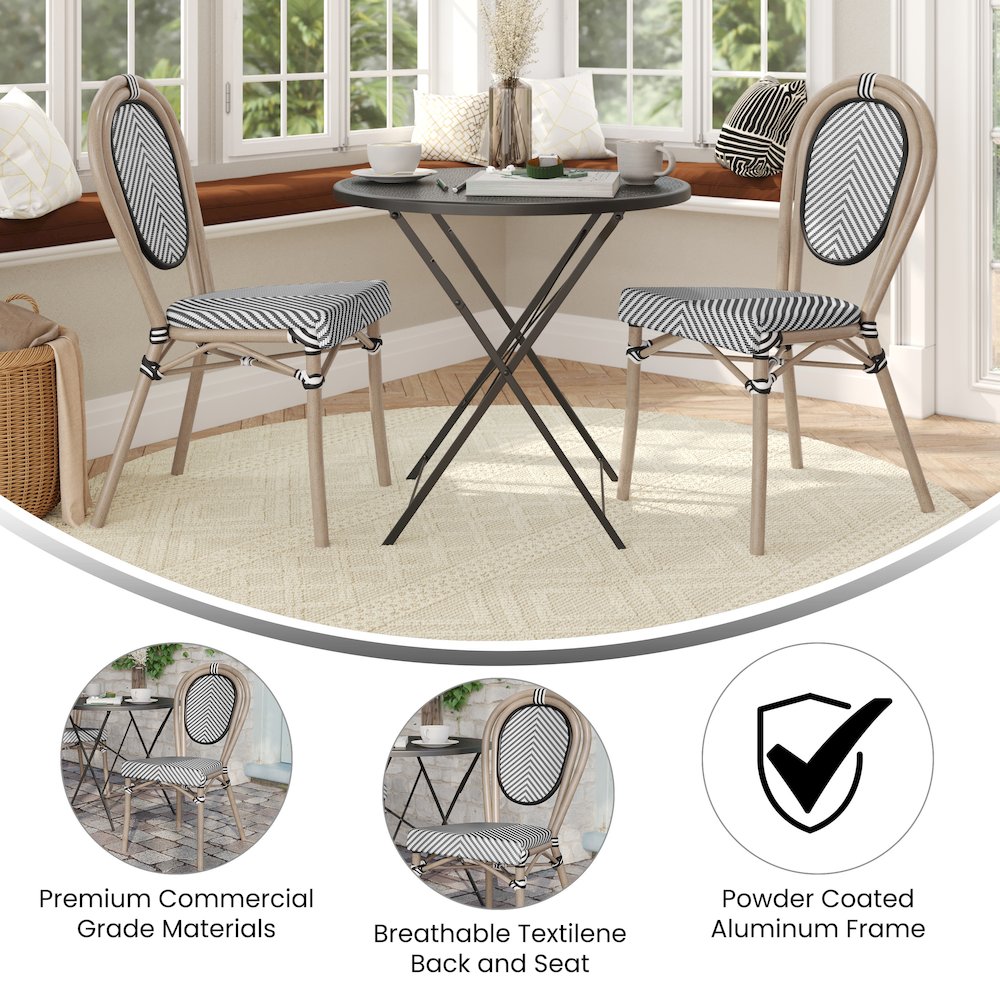 Set of 2 Classic Bistro Chairs, Black & White/Light Natural Frame